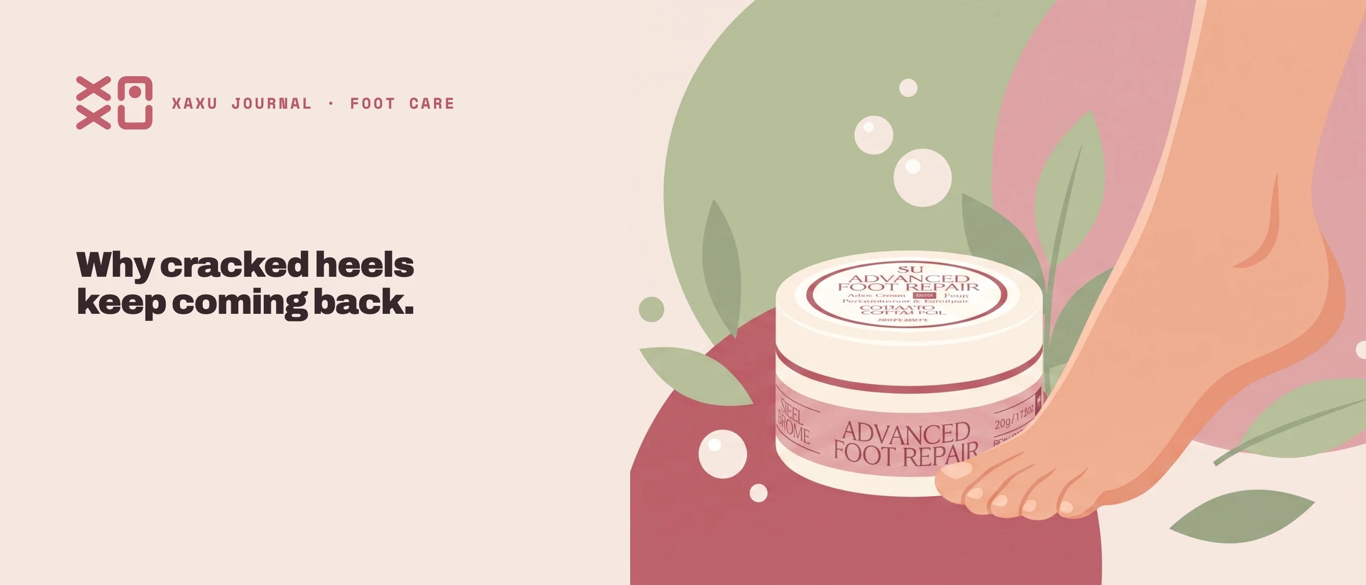 Soft, cared-for feet beside the XAXU Advanced Foot Repair Cream tin